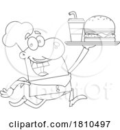 Chef With Fast Food Black And White Clipart Cartoon