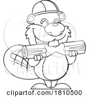 Poster, Art Print Of Worker Beaver Chewing Wood Black And White Clipart Cartoon