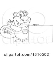 Worker Beaver With A Blank Sign Black And White Clipart Cartoon by Hit Toon