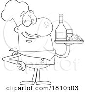 Poster, Art Print Of Chef With Wine And Cheese Black And White Clipart Cartoon