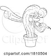 Poster, Art Print Of Cactus Mascot Singing Black And White Clipart Cartoon