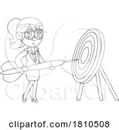 Poster, Art Print Of Business Woman With A Giant Dart Black And White Clipart Cartoon