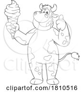 Poster, Art Print Of Cow Mascot With Ice Cream Black And White Clipart Cartoon