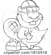 Worker Beaver Holding Holding Blueprints Black And White Clipart Cartoon by Hit Toon