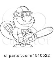 Poster, Art Print Of Worker Beaver Holding A Chainsaw Black And White Clipart Cartoon