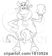 Poster, Art Print Of Cow Mascot With A Glass Of Milk Black And White Clipart Cartoon