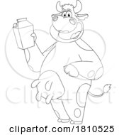 Poster, Art Print Of Cow Mascot With Milk Black And White Clipart Cartoon