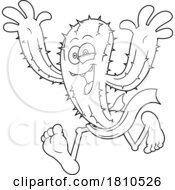 Poster, Art Print Of Cactus Mascot With Toilet Paper Black And White Clipart Cartoon