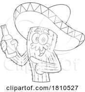 04/17/2024 - Mexican Cactus Mascot With A Beer Black And White Clipart Cartoon