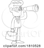 Poster, Art Print Of Businessman Using A Telescope Black And White Clipart Cartoon