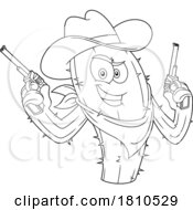 04/17/2024 - Cowboy Cactus Mascot Black And White Clipart Cartoon