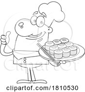 Poster, Art Print Of Chef With Sushi Black And White Clipart Cartoon