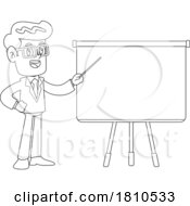 Poster, Art Print Of Businessman Giving A Presentation Black And White Clipart Cartoon