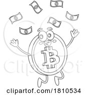 Bitcoin Mascot With Cash Black And White Clipart Cartoon by Hit Toon