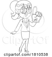 Poster, Art Print Of Business Woman With A Foam Finger Black And White Clipart Cartoon