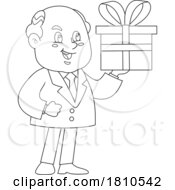 Poster, Art Print Of Business Man Holding A Gift Black And White Clipart Cartoon