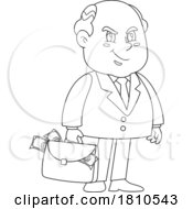 Poster, Art Print Of Shady Businessman With Briefcase Of Cash Black And White Clipart Cartoon