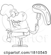 Chef With Steak Black And White Clipart Cartoon