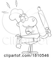 Poster, Art Print Of Mad Chef With Rolling Pin Black And White Clipart Cartoon