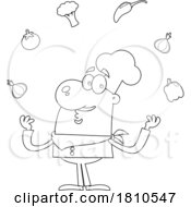 Poster, Art Print Of Chef With Ingredients Black And White Clipart Cartoon