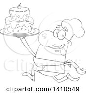 Chef With A Cake Black And White Clipart Cartoon