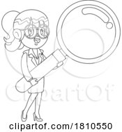 Poster, Art Print Of Business Woman Holding A Magnifying Glass Black And White Clipart Cartoon