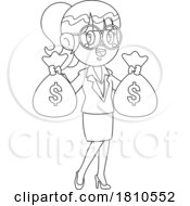 Business Woman With Money Bags Black And White Clipart Cartoon