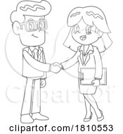 Businessman And Woman Shaking Hands Black And White Clipart Cartoon