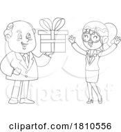 Poster, Art Print Of Boss Giving An Employee A Gift Black And White Clipart Cartoon