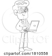Poster, Art Print Of Businessman Using A Laptop Black And White Clipart Cartoon