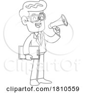 Poster, Art Print Of Businessman Using A Megaphone Black And White Clipart Cartoon