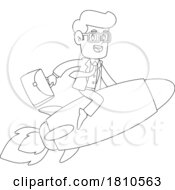Poster, Art Print Of Businessman On A Rocket Black And White Clipart Cartoon