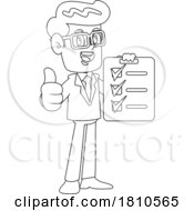 Businessman With A Check List Black And White Clipart Cartoon