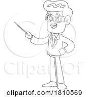 Poster, Art Print Of Businessman Using A Pointer Black And White Clipart Cartoon