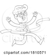 Businessman Breaking Through A Finish Line Black And White Clipart Cartoon