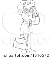 Businessman On A Cell Phone Black And White Clipart Cartoon