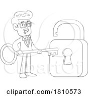 Poster, Art Print Of Businessman With A Giant Padlock Black And White Clipart Cartoon