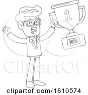 Poster, Art Print Of Businessman With A Trophy Black And White Clipart Cartoon