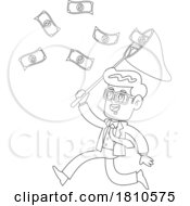 Businessman Catching Money Black And White Clipart Cartoon