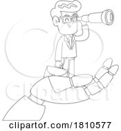 Businessman On A Robot Hand Black And White Clipart Cartoon