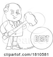 Shady Businessman With Debt Black And White Clipart Cartoon
