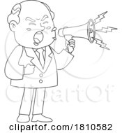 Shady Businessman Using Megaphone Black And White Clipart Cartoon