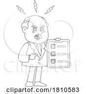 Mad Businessman With Check List Black And White Clipart Cartoon