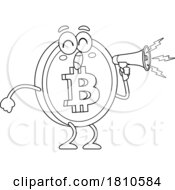 Bitcoin Mascot Using A Megaphone Black And White Clipart Cartoon by Hit Toon
