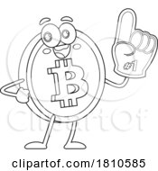 Poster, Art Print Of Bitcoin Mascot With A Foam Finger Black And White Clipart Cartoon