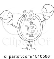 Bitcoin Mascot Wearing Boxing Gloves Black And White Clipart Cartoon