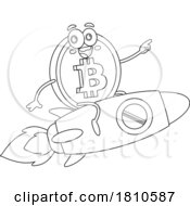 Bitcoin Mascot On A Rocket Black And White Clipart Cartoon by Hit Toon