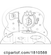 Bitcoin Mascot On A Planet Black And White Clipart Cartoon by Hit Toon