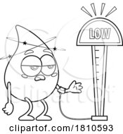 Blood Drop Mascot With Low Warning Black And White Clipart Cartoon