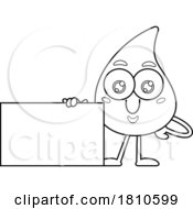 Poster, Art Print Of Blood Drop Mascot By A Sign Black And White Clipart Cartoon